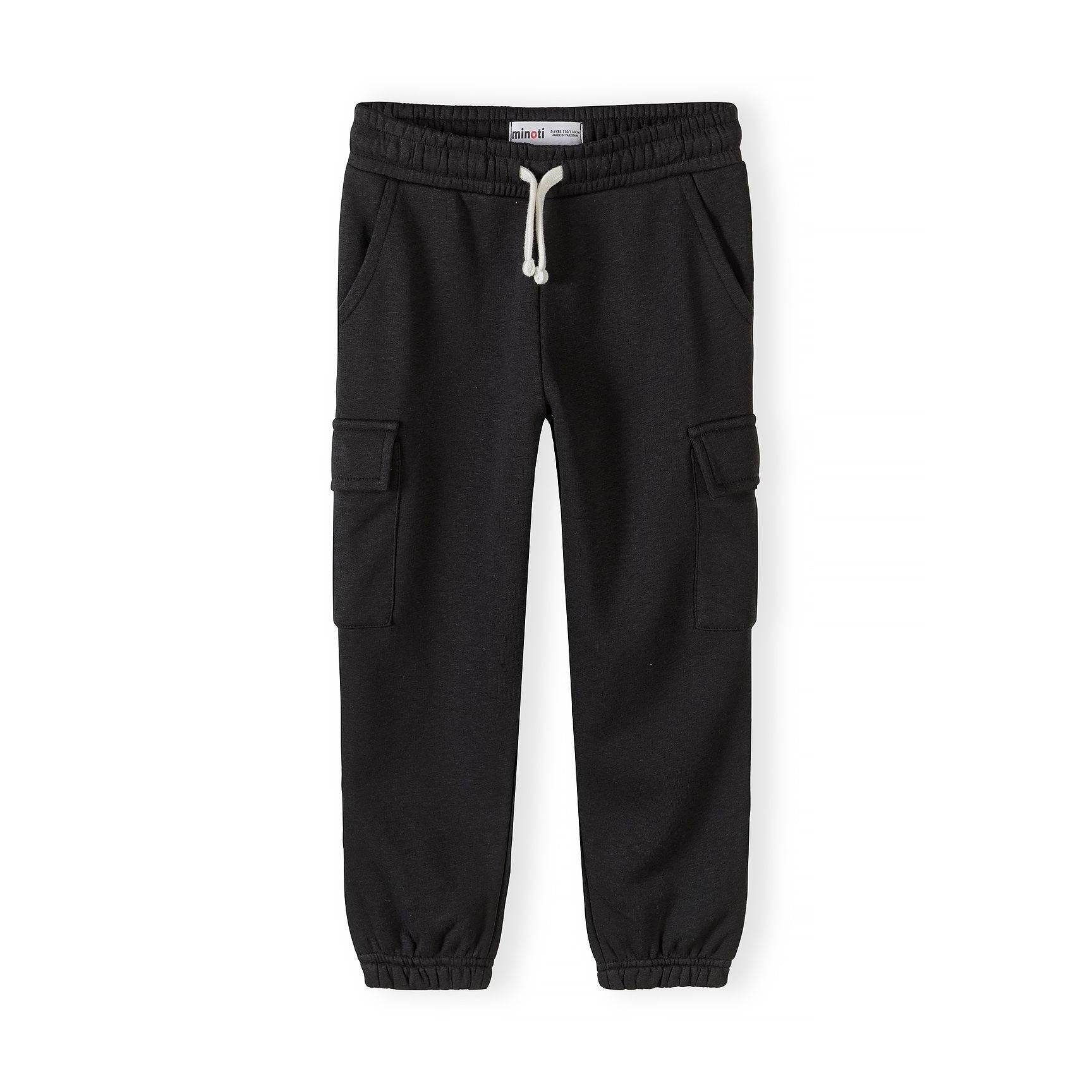 Single grey marl jogger displayed flat showing front view with cargo pockets on sides, drawstring waistband and tapered legs with elasticated cuffs