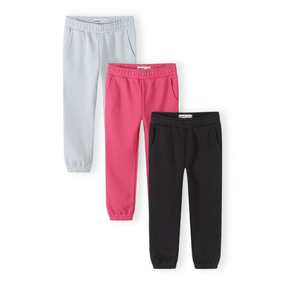 Girls' joggers 3-pack in light blue, pink and black — complete product view for square Shop card