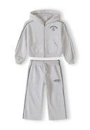Girls grey marl tracksuit with hood, full zip jacket and wide-leg trousers.