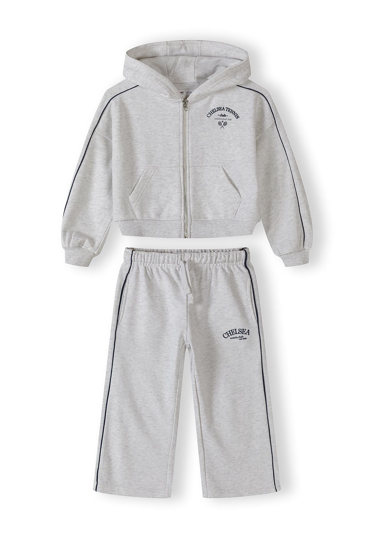Light grey marl zip hoodie and wide leg trousers set, full set front.