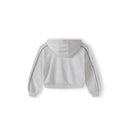 Back view of a grey marl girls' tracksuit jacket with hood and ribbed hem.