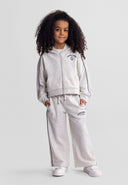 Girls grey marl tracksuit with hood, full zip, and side pockets.