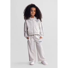 Girls' zip hoodie and wide leg trousers set in light grey marl