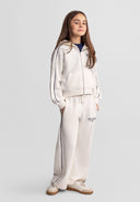 Girls Beige Tracksuit Set with Zip-Up Hoodie and Wide-Leg Pants 3 to 15 Years