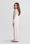 Girls Beige Tracksuit Set with Zip-Up Hoodie and Wide-Leg Pants 3 to 15 Years