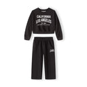 Girls Black Jogging Suit with Crew Neck Jacket and Loose Fit Trousers 3 to 15 Years