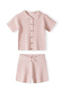 Mädchen Strickset mit Lochmuster weich rosa Alter 3-15 Jahre