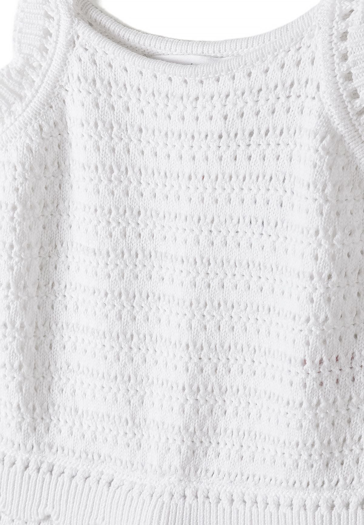 Pointelle Knit Romper, White, Scalloped Hem - 4
