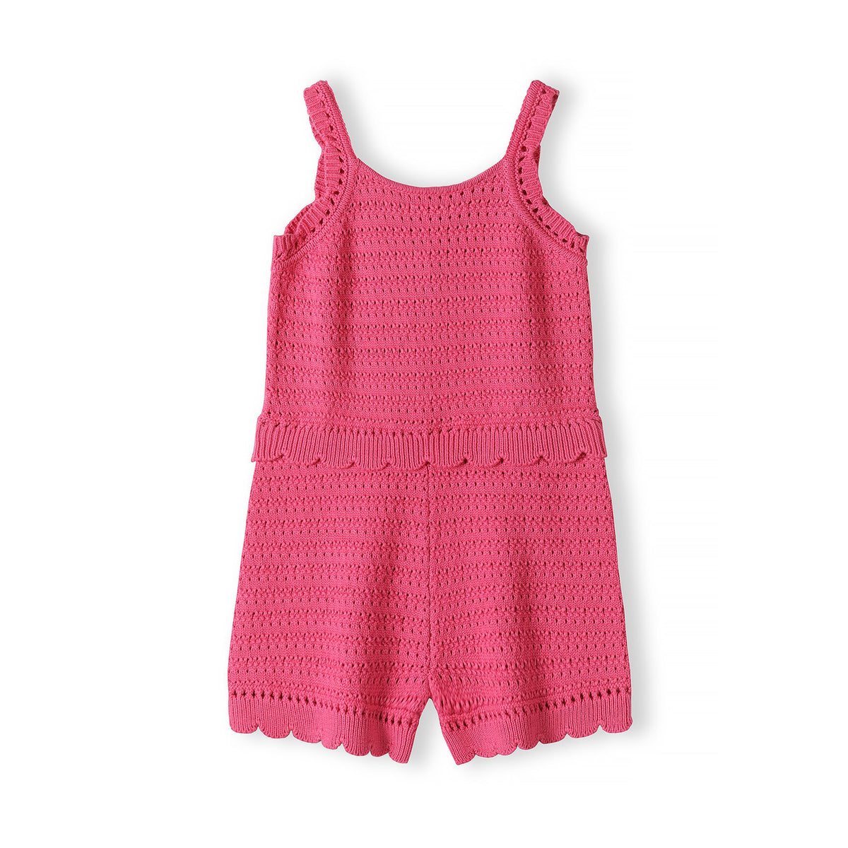 Girls' knitted playsuit in bright pink — complete product view for square Shop card