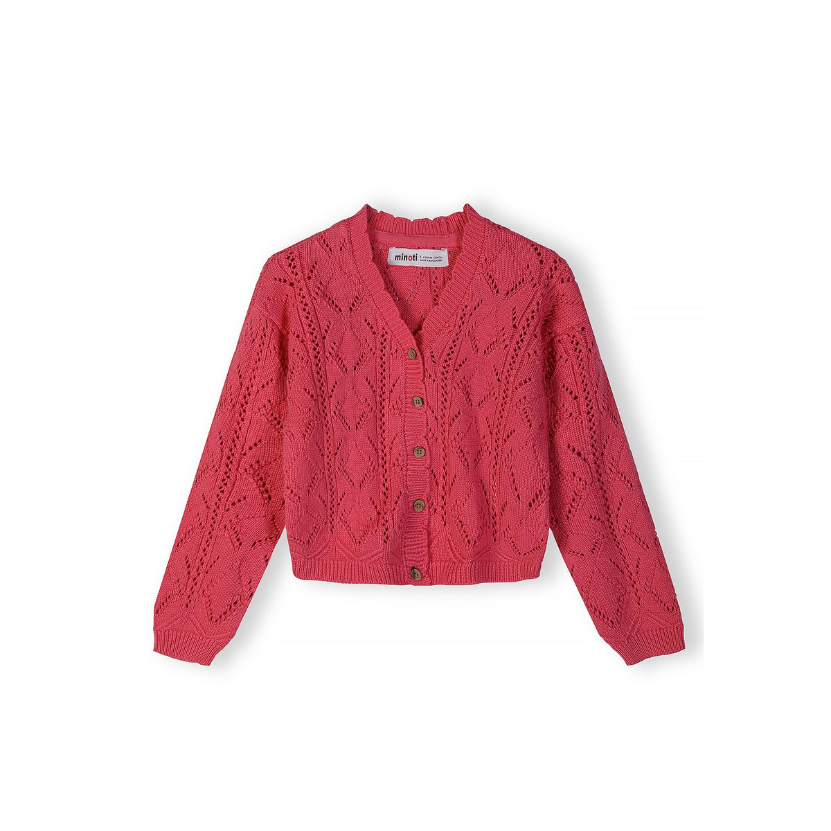 Girls' pointelle cardigan in dark pink — complete product view for square Shop card