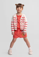 Girls knitted cardigan coral white striped daisy embroidery 3 months to 7 years