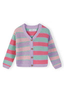 Girls cotton knit cardigan lilac pastel stripe 3m-7y