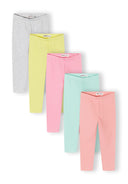 Girls 5-pack pastel leggings pink coral grey marl 3m-7y