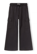 Black wide leg joggers for girls with elastic waist and functional combat-style pockets, designed for comfort and style.