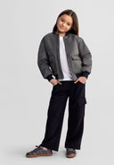 Girls black wide leg joggers combat pockets 7-15 years
