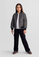 Girls black wide leg joggers combat pockets 7-15 years