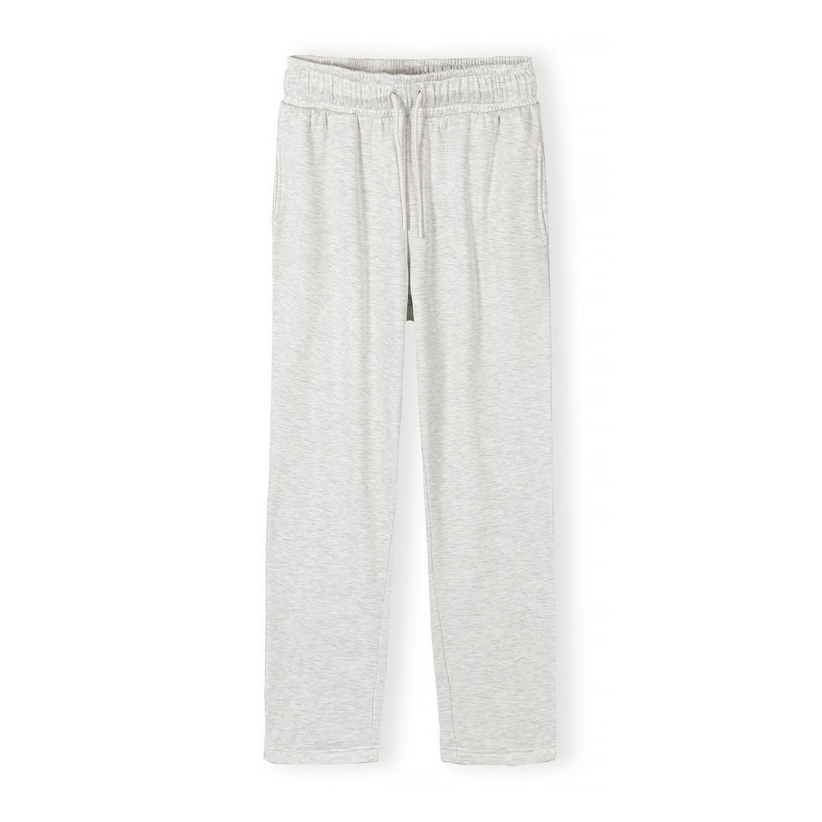 Women's straight-leg drawstring trousers in light grey marl — complete product view for square Shop card