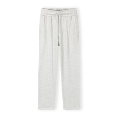 Women's straight-leg drawstring trousers in light grey marl