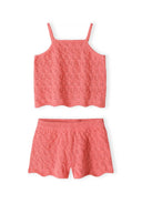 Girls cotton nylon coral crochet shorts and vest set pink 3 months to 7 years