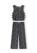 Girls jersey set floral print black pullover and wide leg trousers 3-15 years