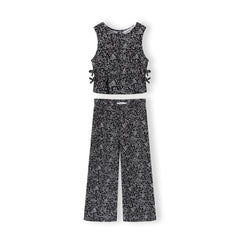 Girls' floral top and wide leg trousers set in black and white