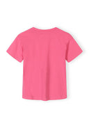 Back view of plain pink short-sleeve girls t-shirt, part of a casual activewear set for kids.