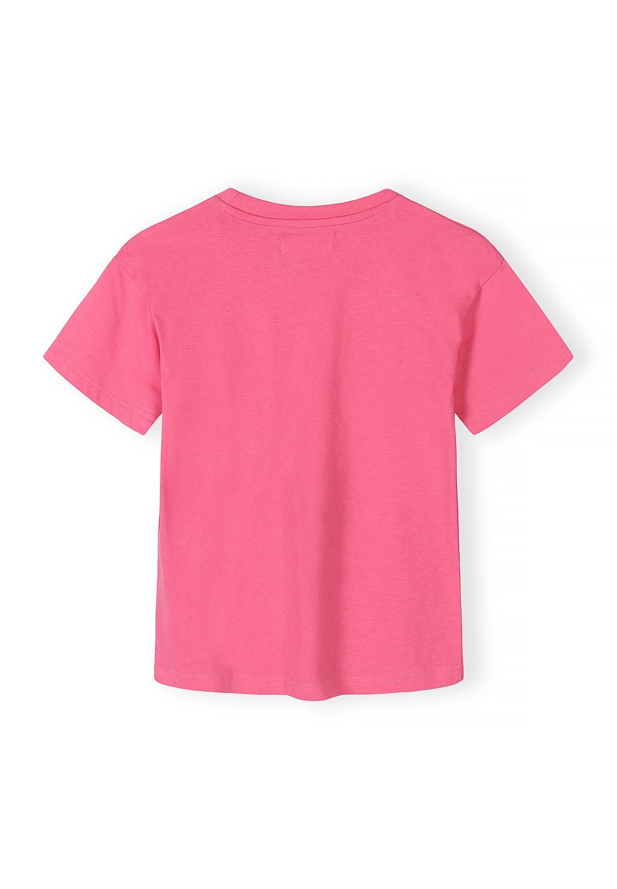 Yellow, pink, teal and light pink t-shirt and shorts sets, pink T-shirt back.