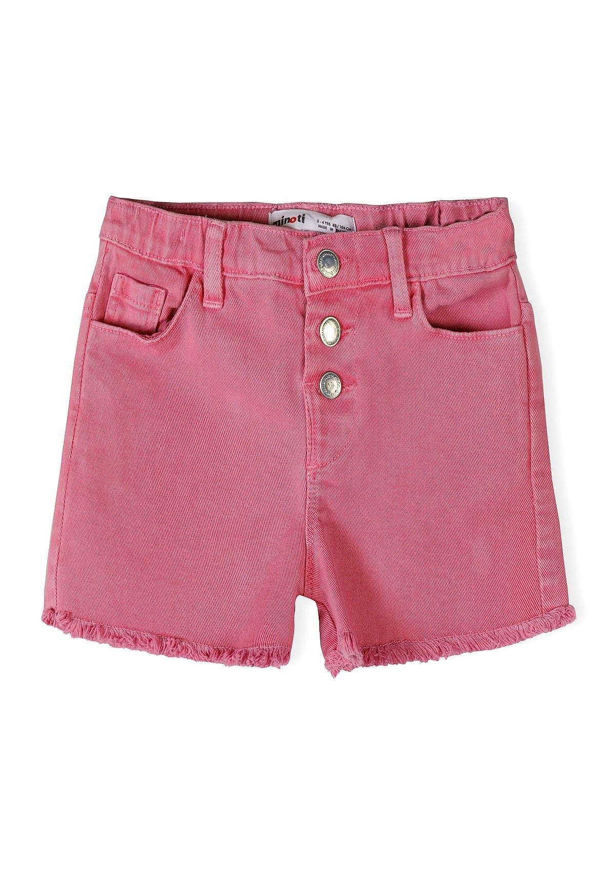 Cotton Twill Shorts, Pink, Button-Front, Frayed Hem - 1