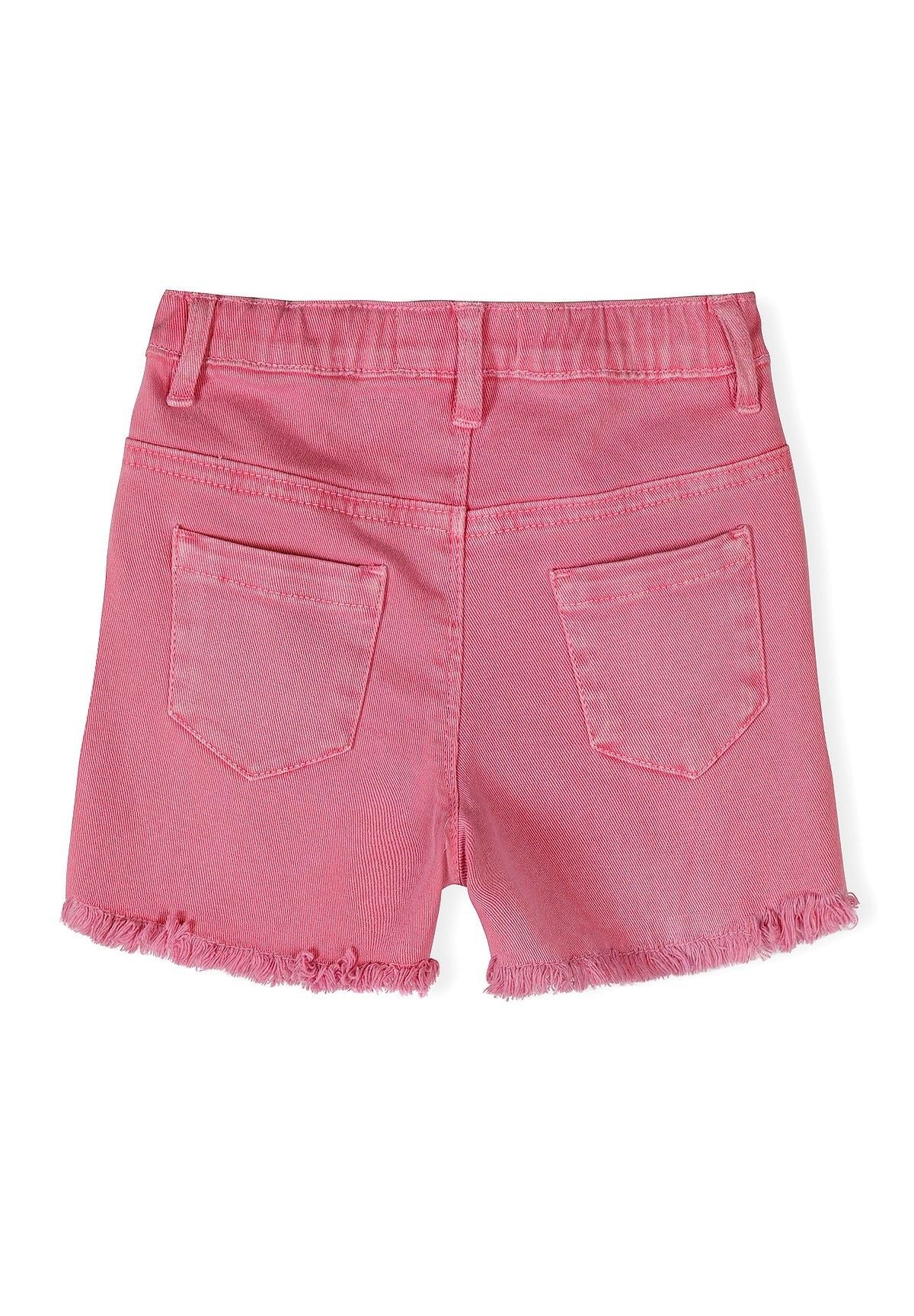 Cotton Twill Shorts, Pink, Button-Front, Frayed Hem - 2