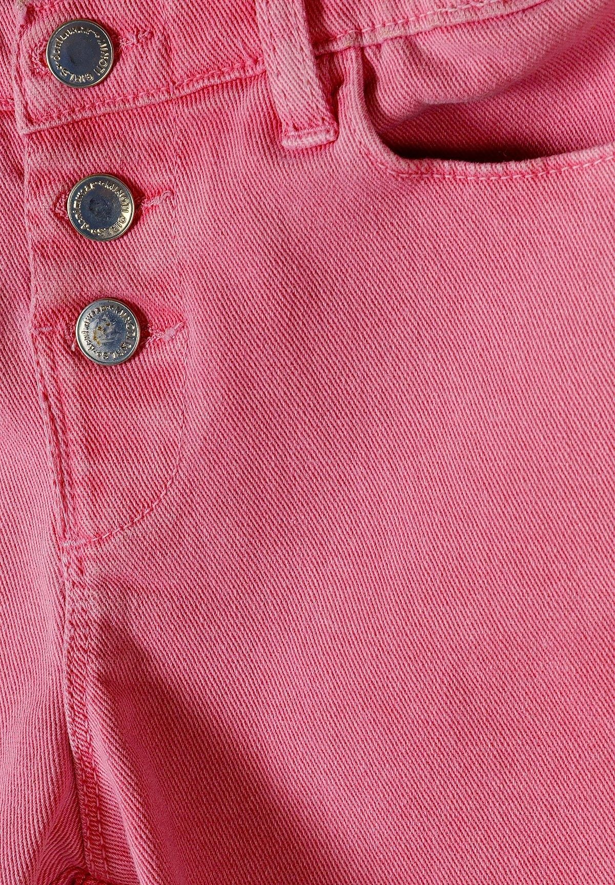 Cotton Twill Shorts, Pink, Button-Front, Frayed Hem - 3