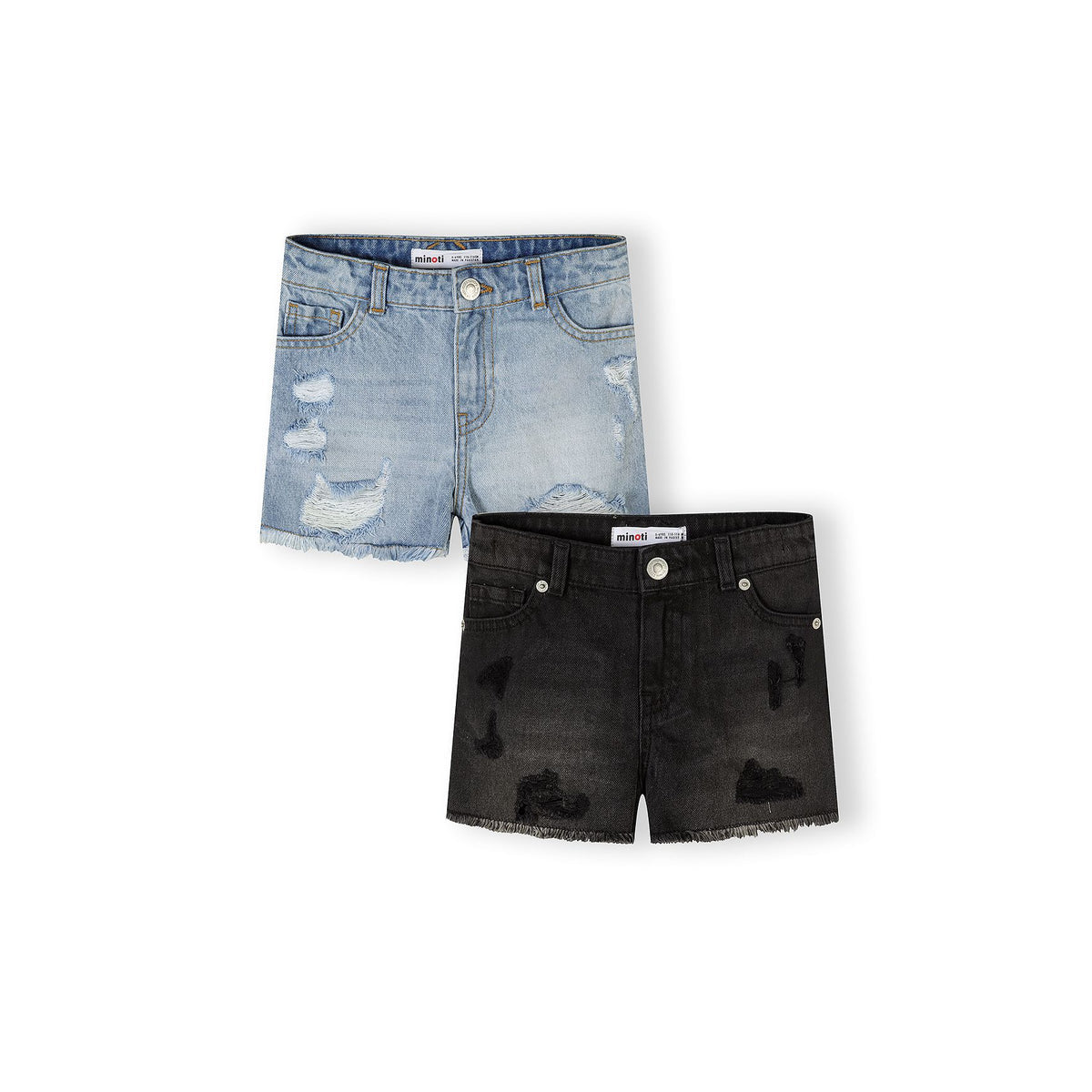 Girls' denim shorts 2-pack in blue and black — complete product view for square Shop card