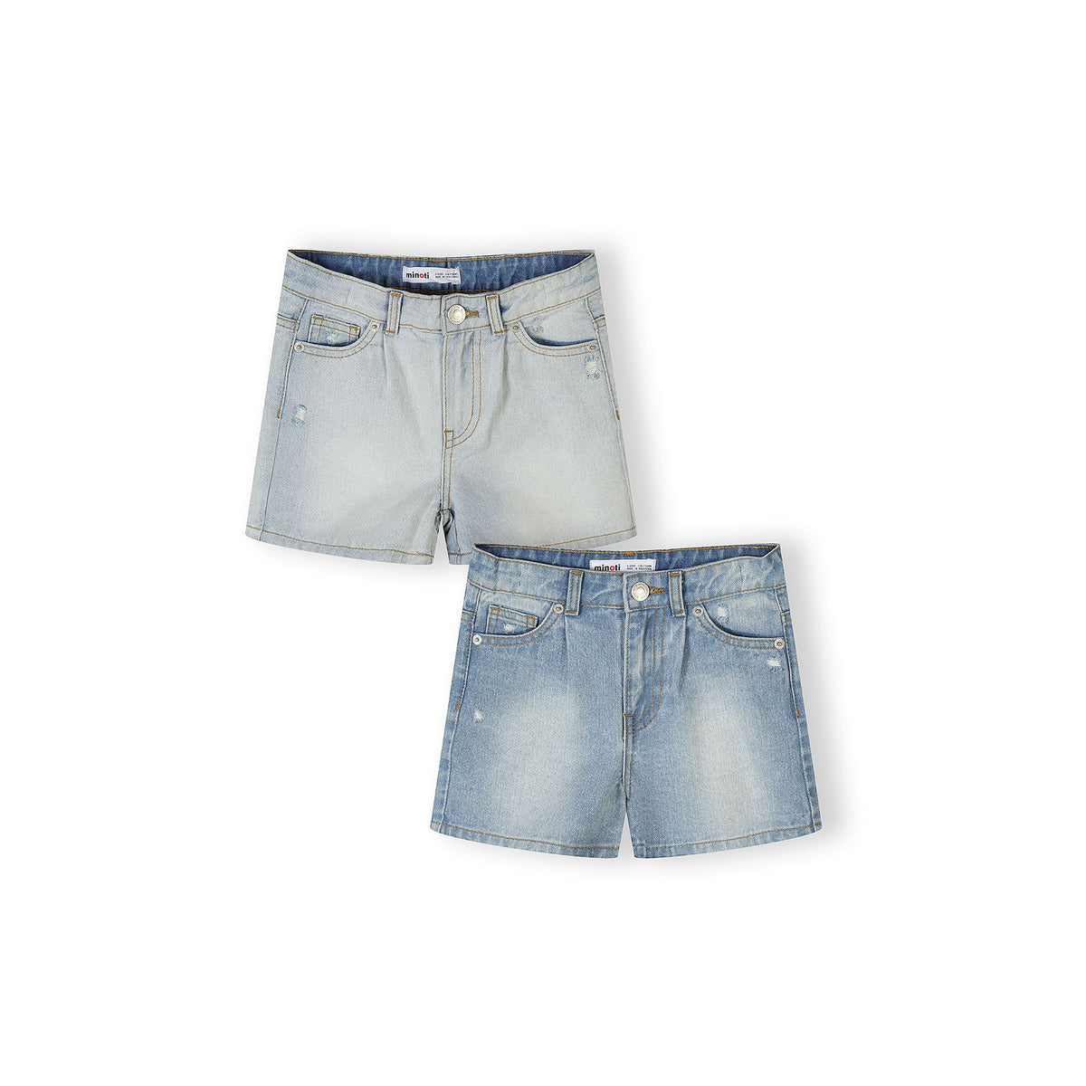 Girls' denim shorts 2-pack in pale blue and blue — complete product view for square Shop card
