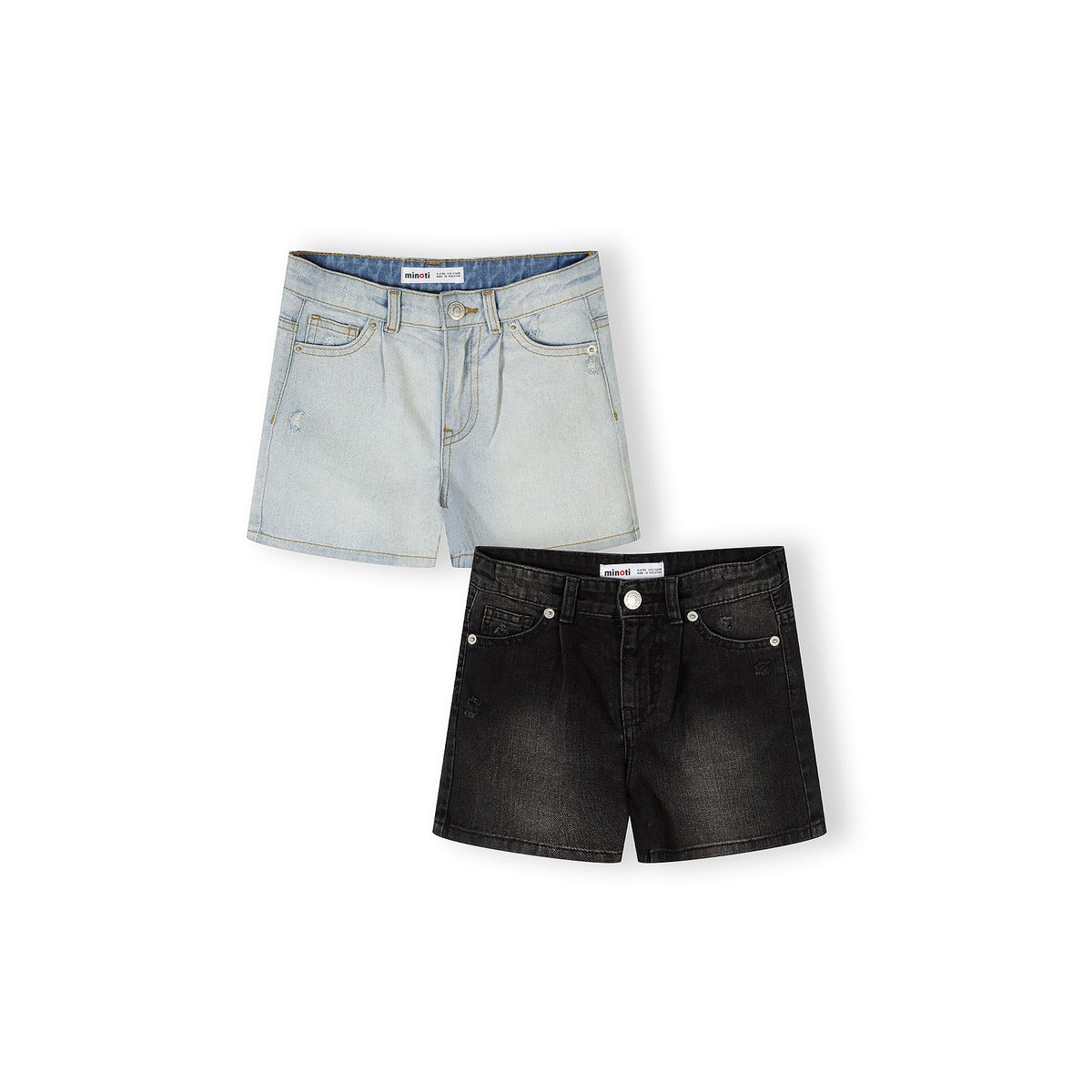 Girls' denim shorts 2-pack in pale blue and black — complete product view for square Shop card