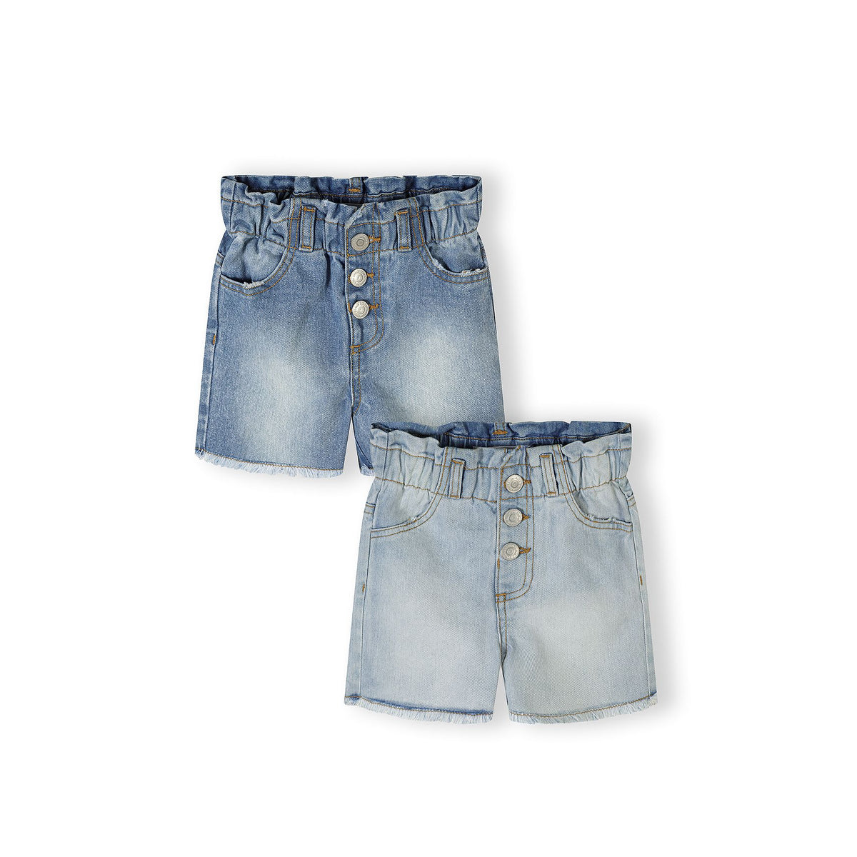 Girls' denim shorts 2-pack in blue and pale blue — complete product view for square Shop card