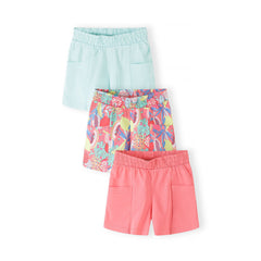 Girls' jersey shorts 3-pack in mint, coral and multicolour