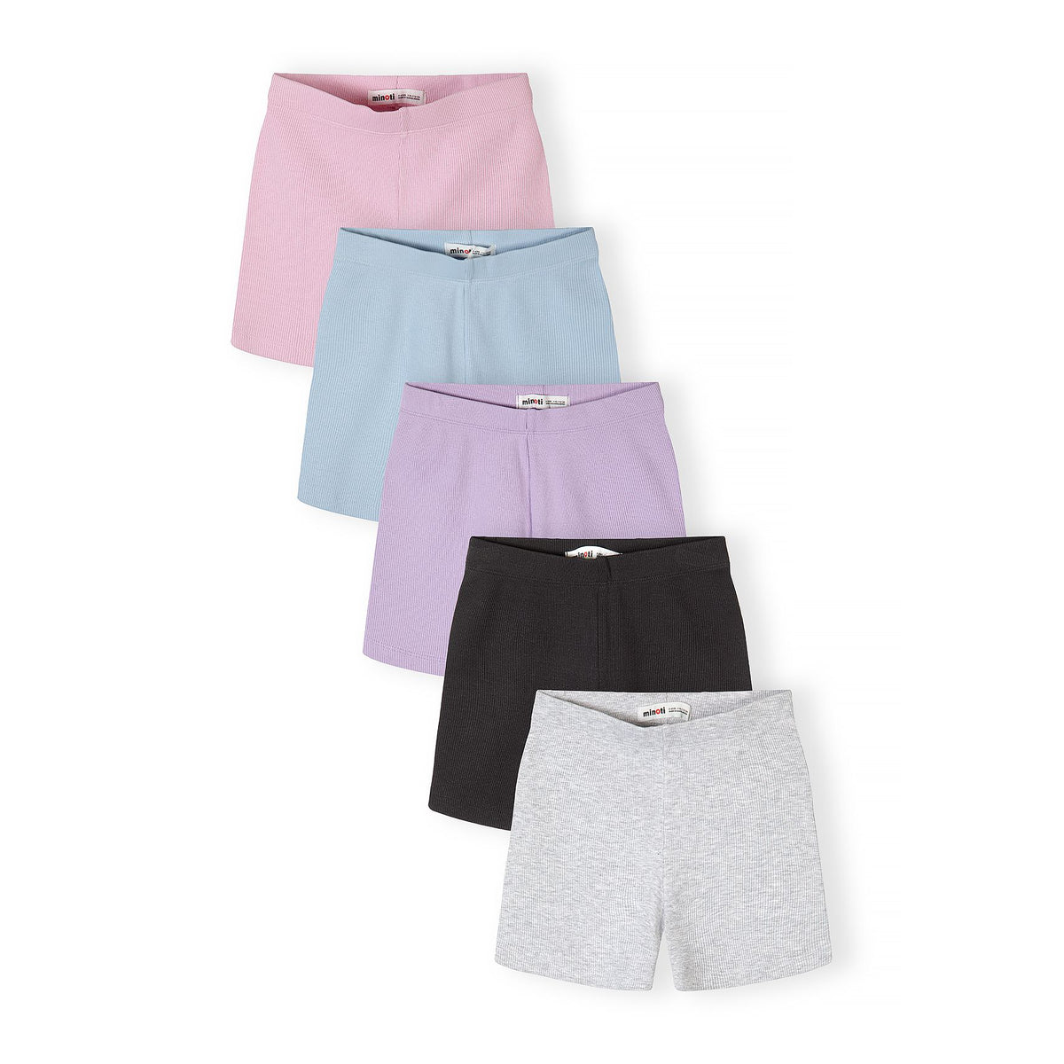 Girls' ribbed cycling shorts 5-pack in mixed colours — complete product view for square Shop card