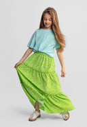 Girls maxi floral print skirt blue elasticated waist 3-15 years