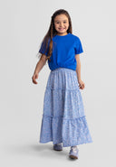 Girls elasticated waistband blue floral maxi skirt ages 3 to 15