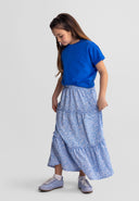 Girls elasticated waistband blue floral maxi skirt ages 3 to 15