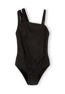 Girls asymmetrical black swimsuit single shoulder strap 3-11 years