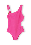 Girls asymmetrical bright pink swimsuit cut-out waist 3 to 11 years
