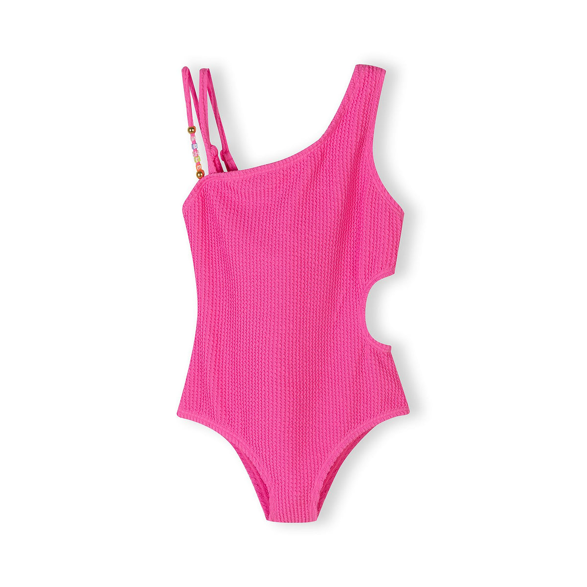 Girls' asymmetric cut-out swimsuit in bright pink — complete product view for square Shop card