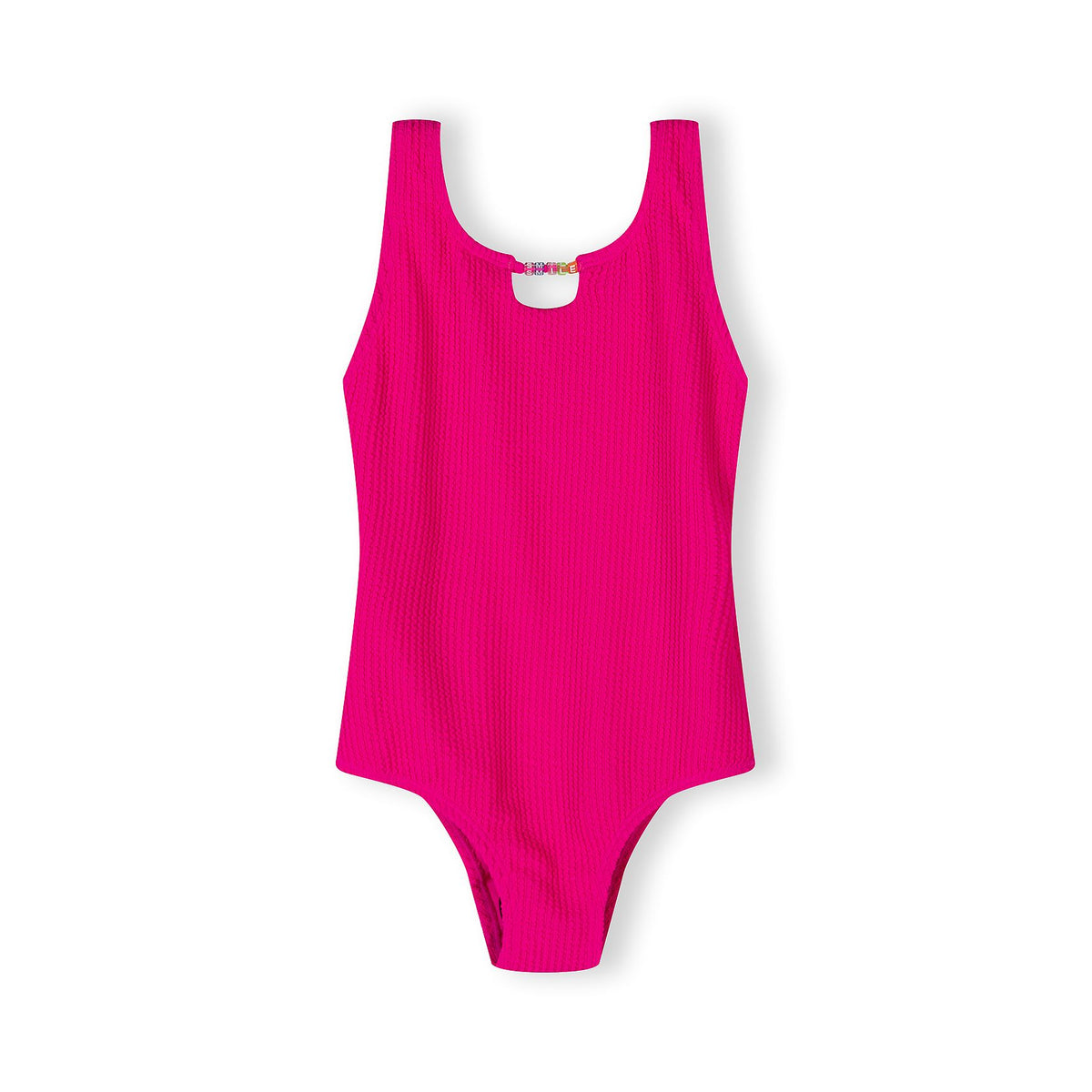 Girls' crinkle swimsuit in bright pink — complete product view for square Shop card