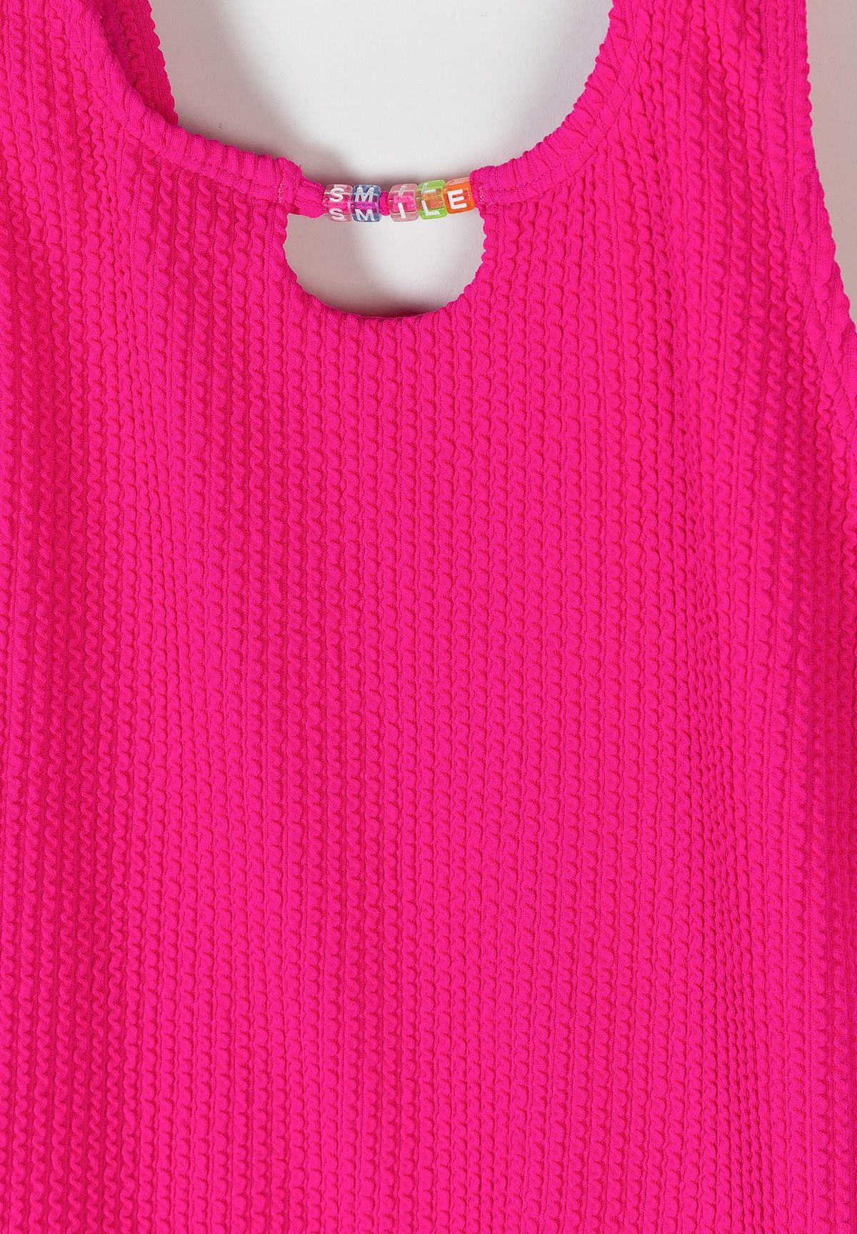 Ribbed Swimsuit, Pearl Detail, Hot Pink - 3