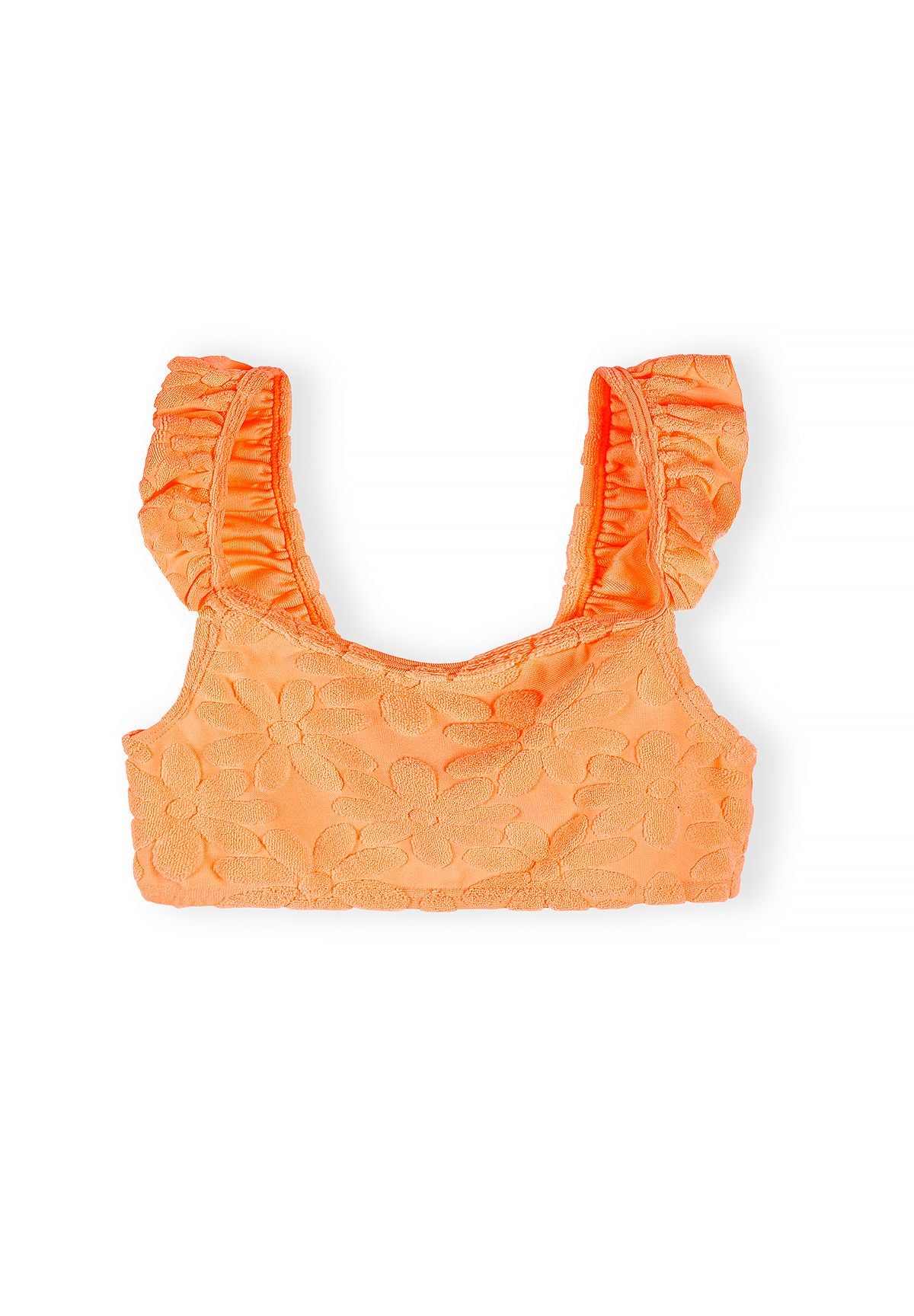 Orange frill bikini, top front.