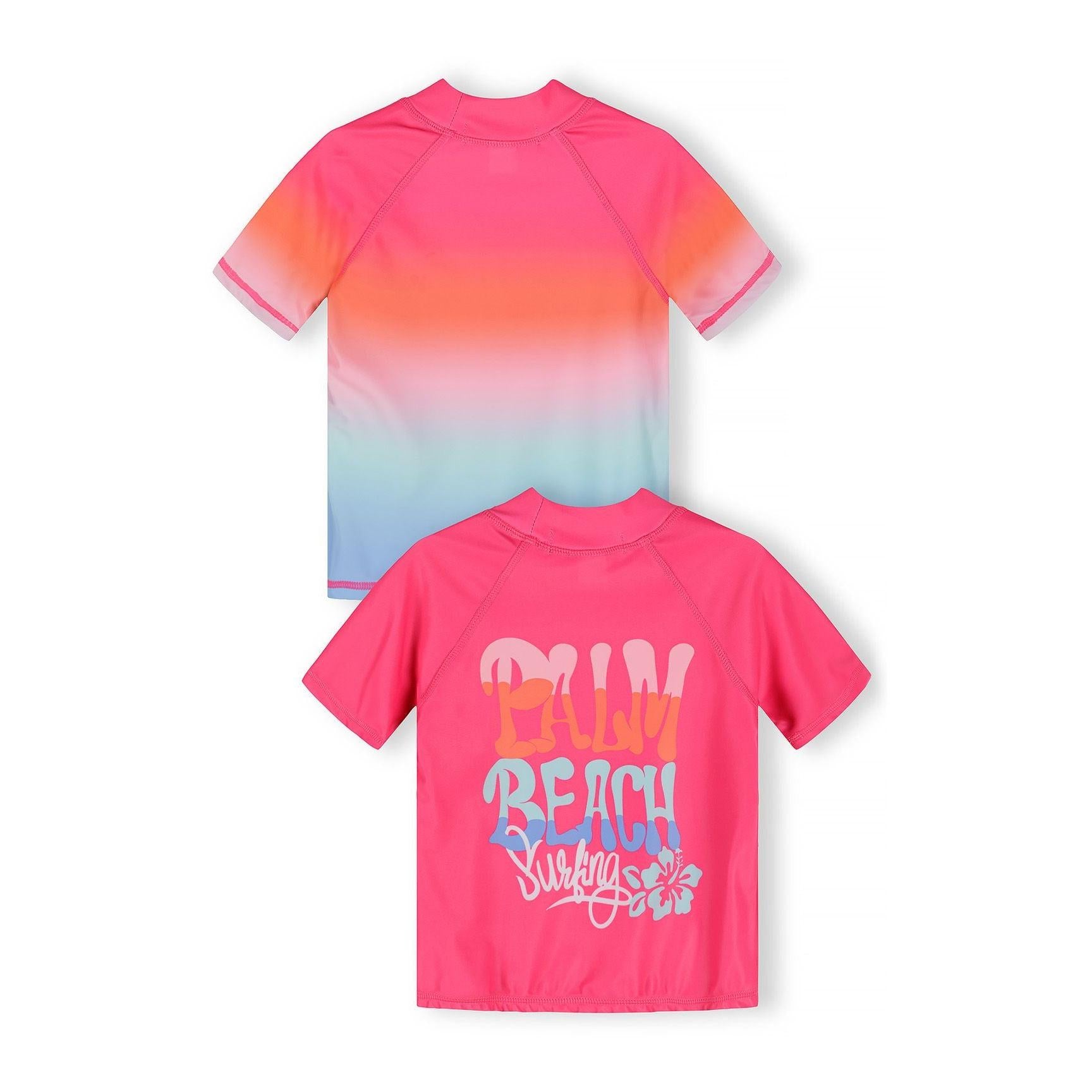 Close-up detail of rainbow ombre gradient effect transitioning from pink through coral to mint blue tones