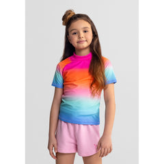 Girls' rash vests 2-pack in bright pink and rainbow