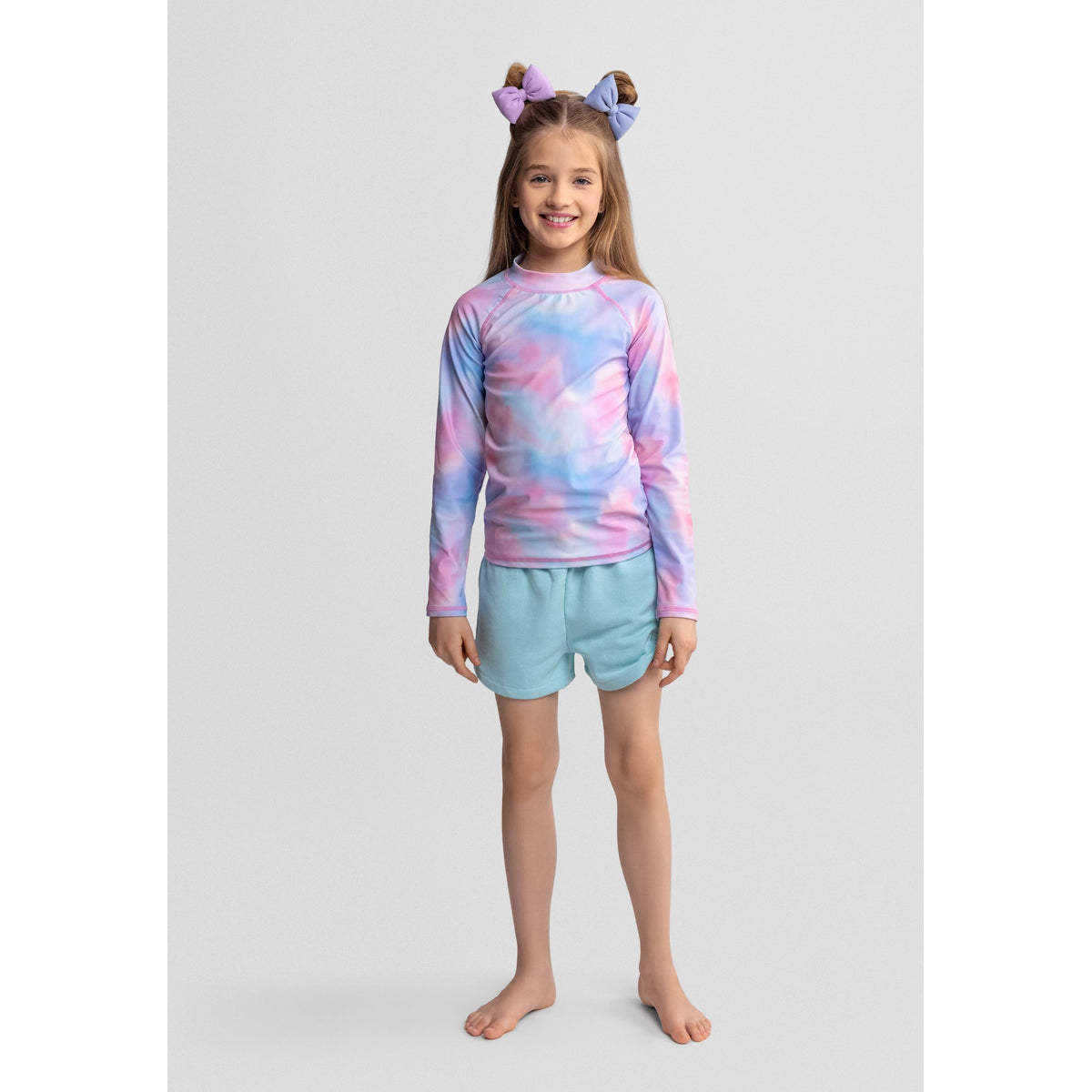 Girls' rash vests 2-pack in pink and pastel multicolour — complete product view for square Shop card