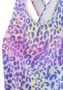 Girls slim fit multicolour leopard print swimsuit ages 3 to 12