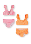 Girls two-piece bikini pink and orange colour block 3-11 years